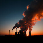 coal fired power station silhouette at sunset