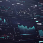 Digital dashboard displaying financial data and analytics with various graphs and charts.